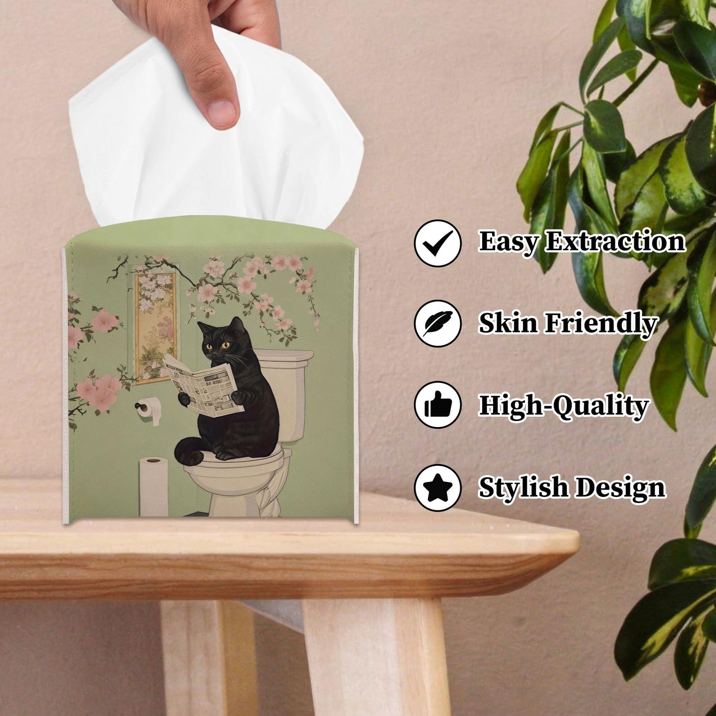RWWNONW Vintage Black Cat Tissue Box Cover Square