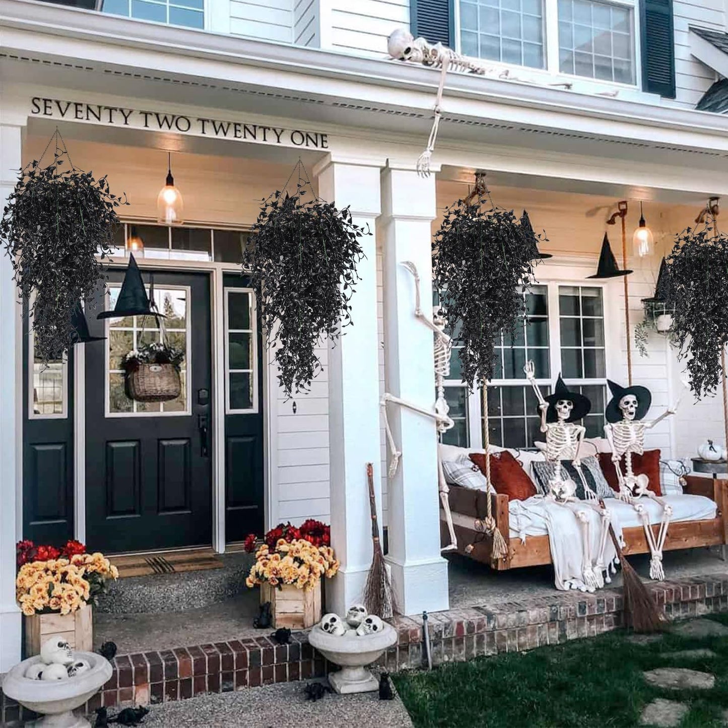 RECUTMS Black Artificial Hanging Plants 4PCS 33in Fake Wall Plant Faux Eucalyptus Leaves Ivy Swag UV Resistant Hang Plastic Greenery Indoor Outdoor Wedding Halloween Porch Garden Home Patio Decor