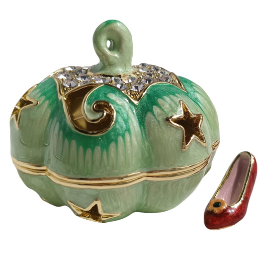 zltSunshine Elegant Enamel and Crystal Pumpkin Decorative Box Vintage Necklace Earring Holder Trinket Box Ornamental For Home & Office Decor Birthday Gift Green