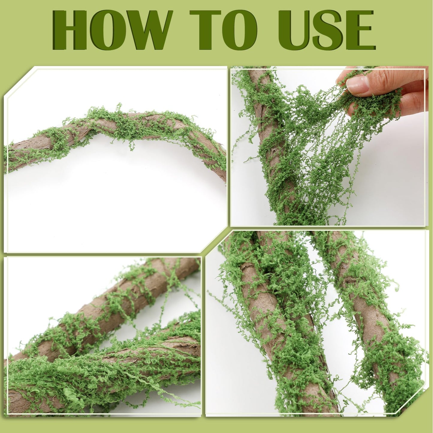 Janinka 2 Pcs 118in Large Bendable Artificial Tree Branches with Moss Enchanted Forest Decorations DIY Jungle Climber Vines Fake Moss Jungle Party Decor for Garden Landscape Reptile Habitat Decor