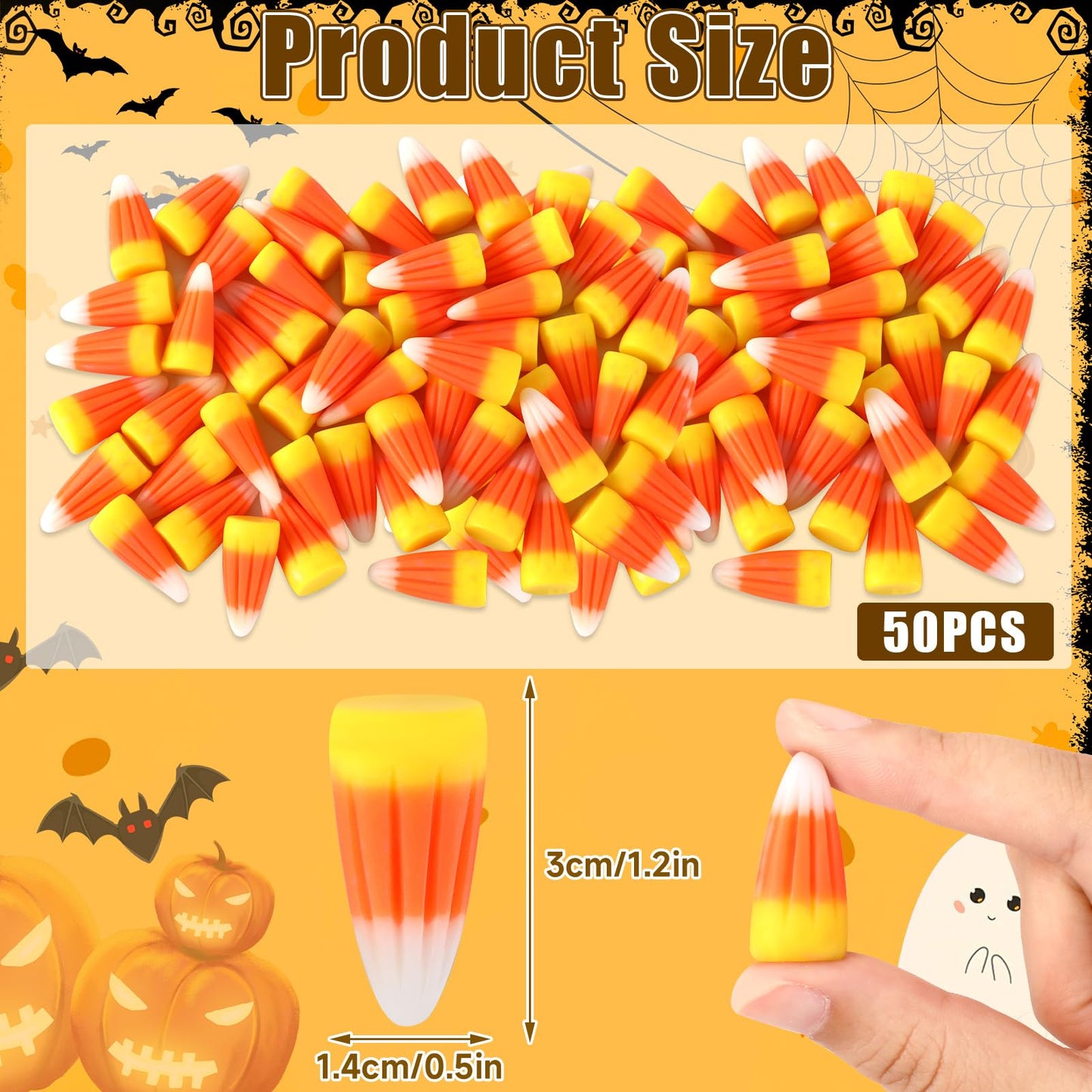 JUNEBRUSHS 50 Pcs Fake Candy Corn Resin Halloween Table Decorations