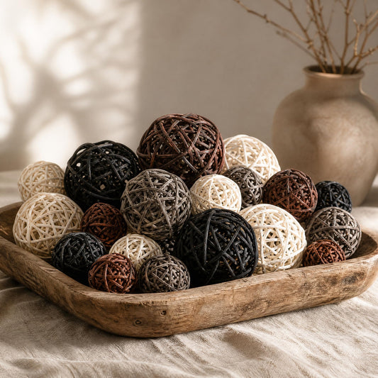 FUTUREPLUSX Decorative Balls for Bowl Centerpiece, 42PCS Wicker Rattan Balls in 4 Colors for Christmas Table Decor, Bowl Fillers & Holiday Home Decor