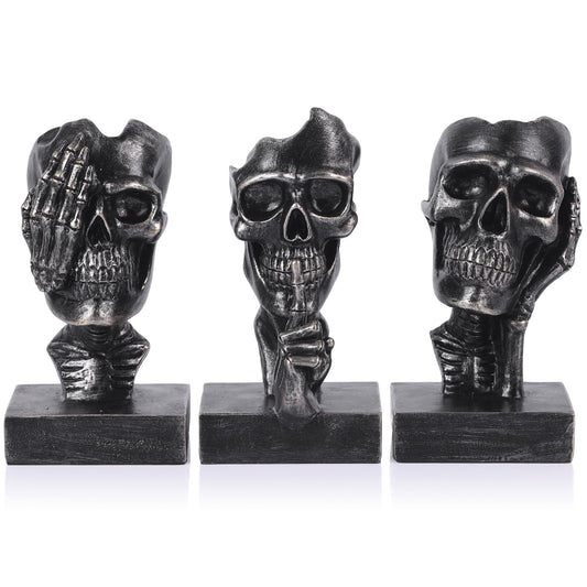 Don't Look, Don't Hear, Don't Speak Skeleton 3-Piece Set Statues Halloween Skeleton Decorative Statues Gothic Style Suitable for Living Room Coffee Tables, Offices, TV Cabinets, Bookshelf Decor