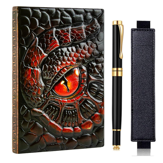 FEIDIAO Vintage Dragon Eye Notebook DND Embossed Notebook, 3D PU Leather Travel Journal with Ballpoint Pen & Pen Sleeve,Hardcover A5 Journal,Hardcover Liner Diary,Writing Gift for Men&Women (Red)