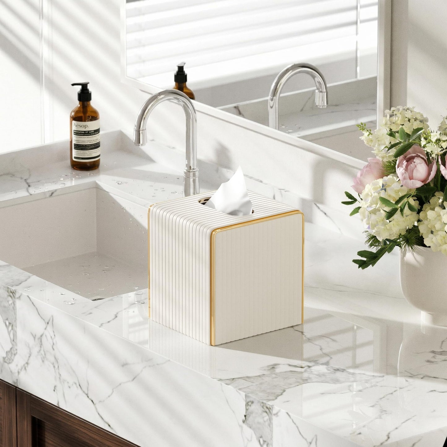 White PU Leather Tissue Box Cover Square