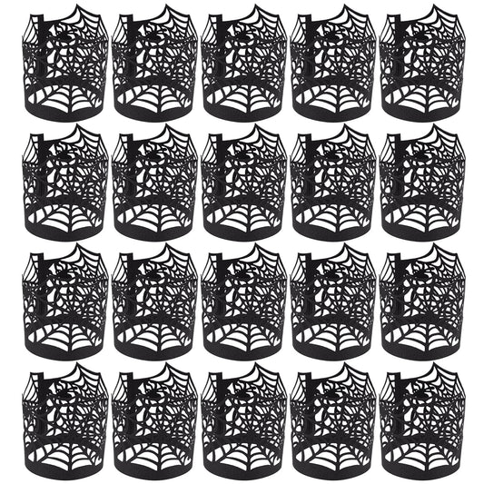 50Pcs Candle Wraps Halloween Tea Light Votive Cut Decorative Wraps Spiderweb Paper Candle Holder for LED Battery Tealight Candles Halloween Party Decorations