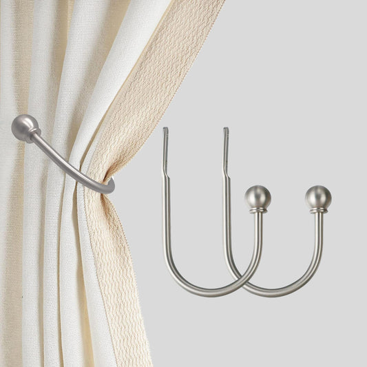 ARNORX Curtain Holdbacks Hooks Solid Steel Hooks Decorative French Ball End Curtain Drapery Tiebacks Heavy Duty, 2 PCs, Nickel Brushed
