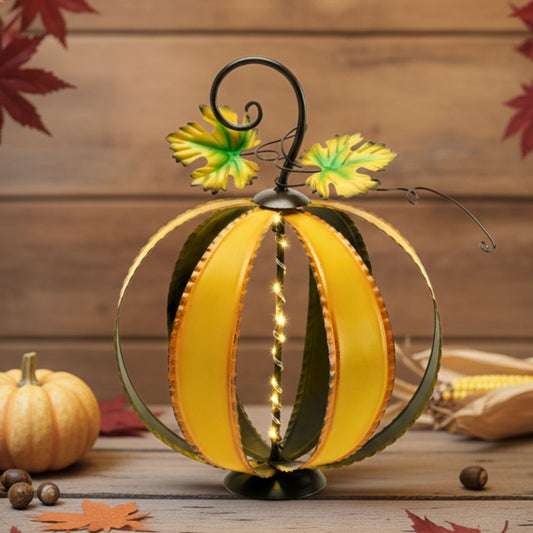 TERESA'S COLLECTIONS Fall Decor, Pumpkin Decor, Large Orange Pumpkin Decor with Light, Metal Outdoor Garden Statue, Pumpkin Fall Thanksgiving Gifts, Indoor/Outdoor