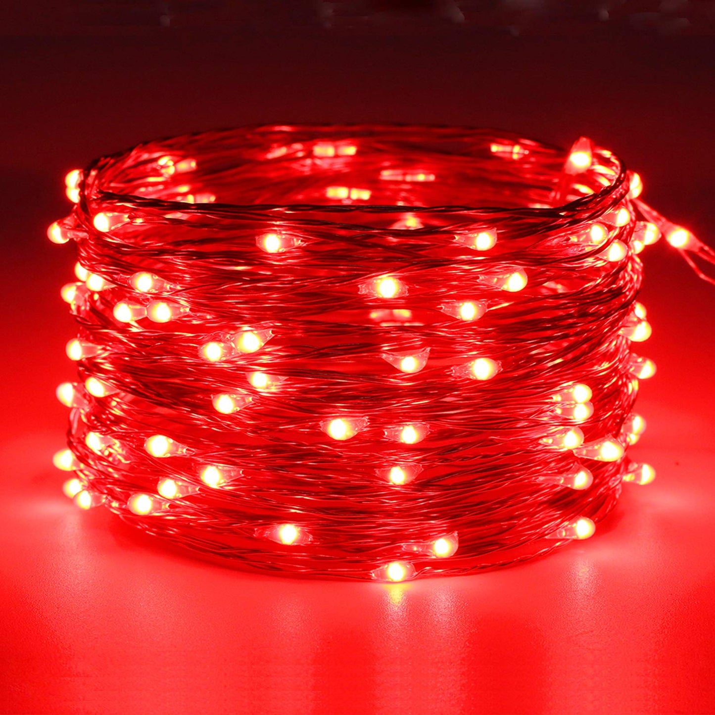 RUICHEN Dimmable Copper Wire 33 Ft 100 LED Fairy String Lights Plug in with Remote, Red