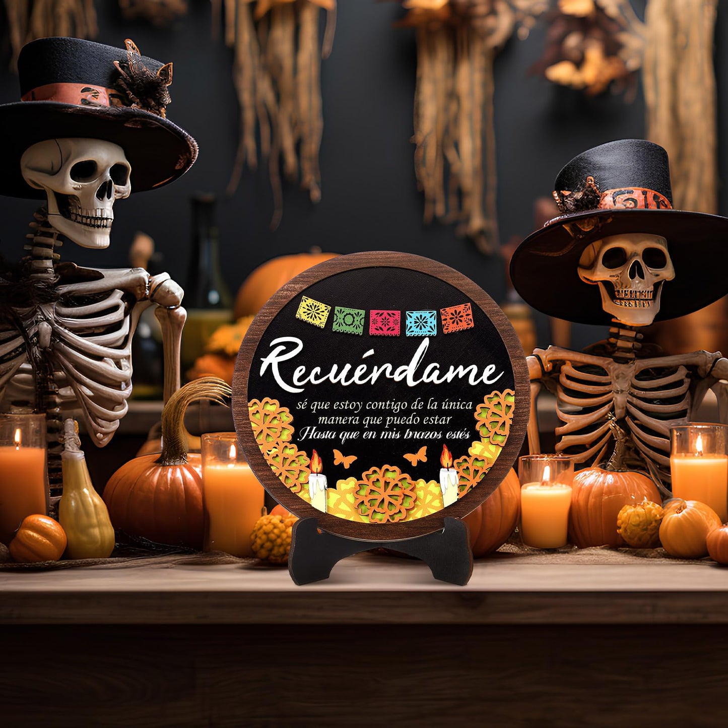 Bucherry Day of the Dead Decorations Altar Dia De Los Muertos Wood Ofrenda De Muertos Decorations with Stand Remembrance Supply for Halloween Mexican Day of the Dead Party Decor