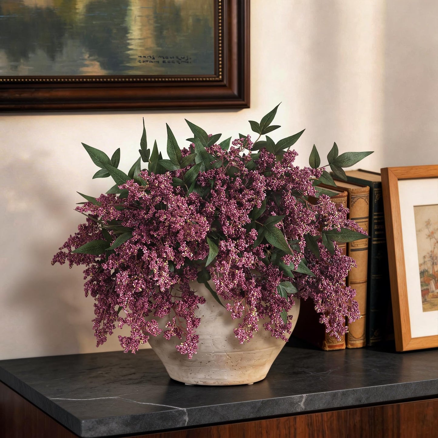 12 Pcs 17" Artificial Nandina Berry Stem, Faux Berry Spray(Dusty Plum)