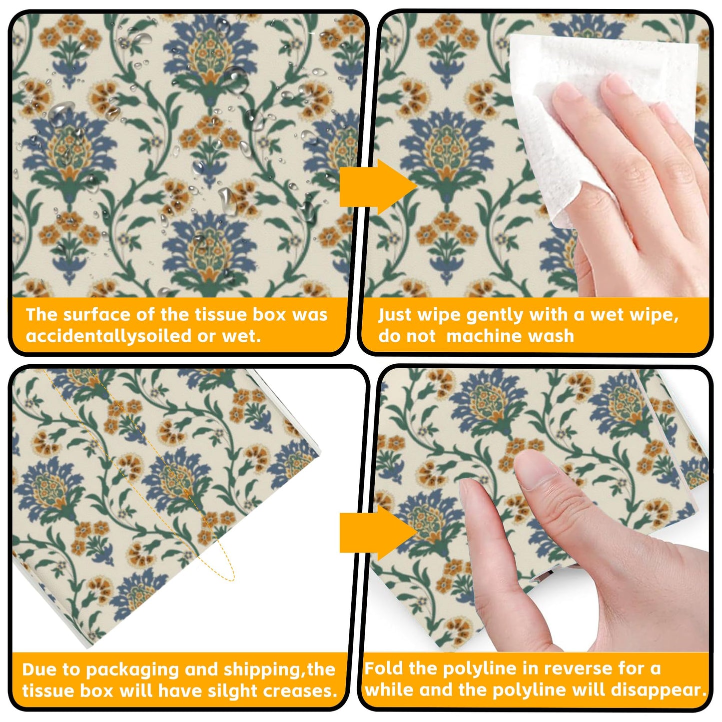Turkish Motifs Tissue Box Cover Square,Tissue Box Holder with Belt Bottom,Stylish Leather Napkin Holder for Vanity Countertop,Nightstands,Office Desk,5.2"×5.2"×5.2"