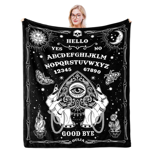 Solzien Ouija Board Blanket 50"x60", Goth Witchy Birthday Gifts for Women/Men, Gothic Skeleton Skull Ouija Board Decor, Halloween Christmas Decorations, Spooky Gifts, Halloween Gothic Throw Blanket