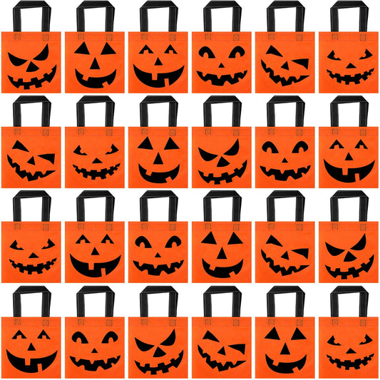 Boao 24 Pieces Halloween lantern Pumpkin Tote Bags, 8 by 8 Inches Non woven Candy Goody Bags for Halloween Party Favors Supplies