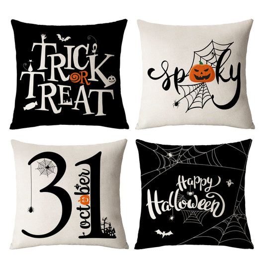 Neatee Living Halloween Pillow Covers 16x16 Set of 4 Trick or Treat Decorative Throw Pillows Cover Black Spider Webs Pillow Cases Home Outdoor Sofa Couch Cushion Covers for Halloween Decor (16 by 16)