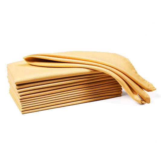 Cloth Dinner Napkins with Hemmed Edges 17x17 Inches Washable - 100% Polyester Soft & Comfortable Reusable Napkins for Weddings, Parties or Daily Use (Set of 12, Mustard)