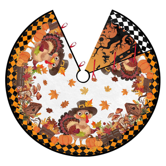 Orange Christmas Tree Skirt 36 Inch Reversible Halloween Thanksgiving Double Side Print Tree Skirt Fall Christmas Tree Skirt for Party Indoor Outdoor