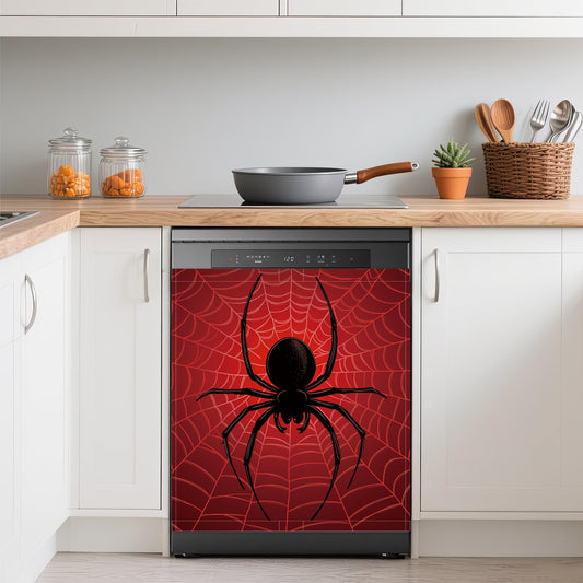 Halloween Spider Refrigerator Magnet Cover,Red Spider Web Washable Dishwasher Magnets Decorative Cover,Home Kitchen Decorative Dishwasher Front Panel Cover 23x26 Inch
