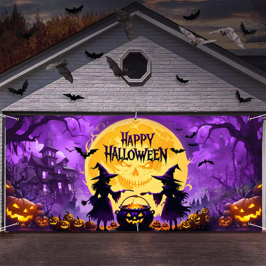 Halloween Garage Door Decorations,Halloween Garage Door Cover,6 x 13 Ft Large Horror Halloween Garage Door Banner Hanging Backdrop for Outdoor Indoor Holiday Halloween Party (Witch 6 x 13 ft)