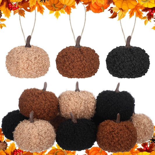 Vercraft 12 Pcs Fall Pumpkin Hanging Ornament 2 Inches Fuzzy Pumpkins Tree Decorations Vintage Cute Orange Black Hanging Decor for Farmhouse Halloween Farmhouse Harvest Autumn Party Decor