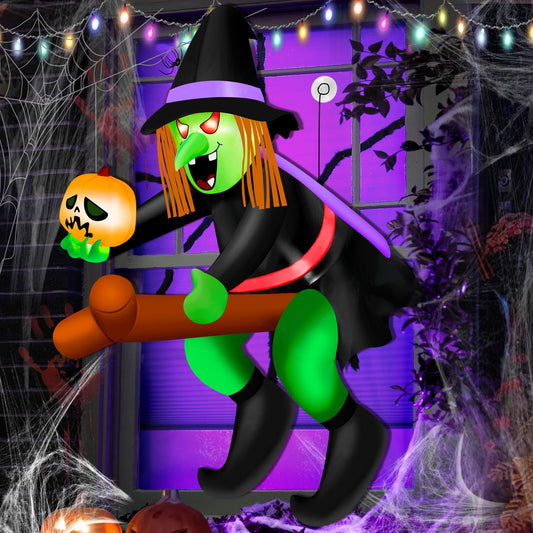 Mukum 4 Ft Halloween Blow Ups Inflatable Witch Pumpkin Design Halloween Window Decorations with Built-in Super Bright LED Light for Haunted Houses, Parties