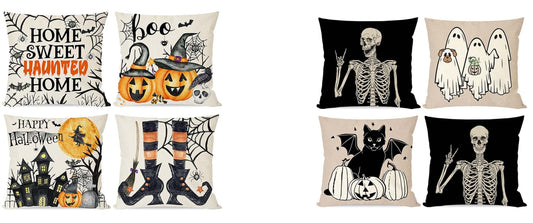 PANDICORN Halloween Throw Pillow Covers, Halloween Decorations, Witch Leg Pumpkin Spider Web Cute Skeleton Ghost Decor for Home Living Room Couch Decor Set of 8(Black,Beige,Orange,18x18 Inch)