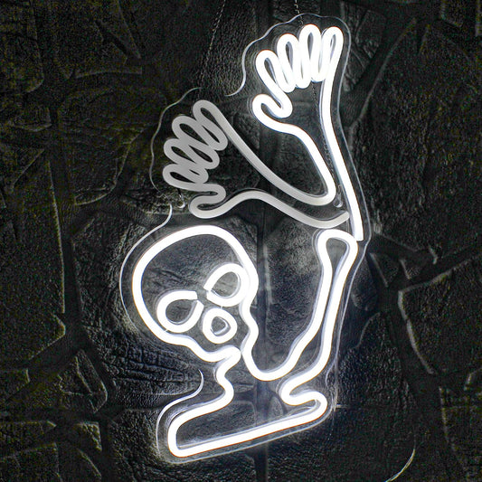 WLHOPE Skull Neon Signs - White LED Skeleton Skull Signs for Wall Decor, Halloween Decor, USB Waving Ghost Neon Light Up Signs for Bedroom, Kid's Room, Bar, Club, Shops, Party Decoration