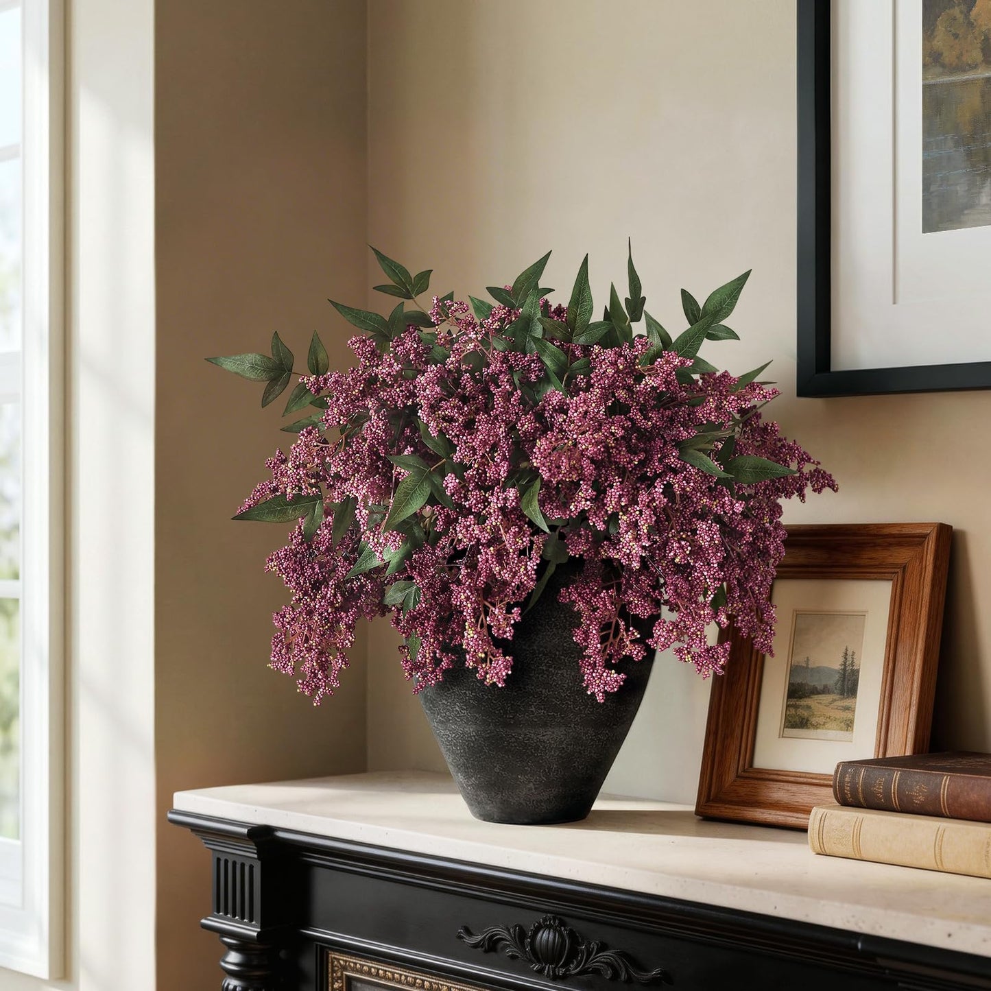 12 Pcs 17" Artificial Nandina Berry Stem, Faux Berry Spray(Dusty Plum)