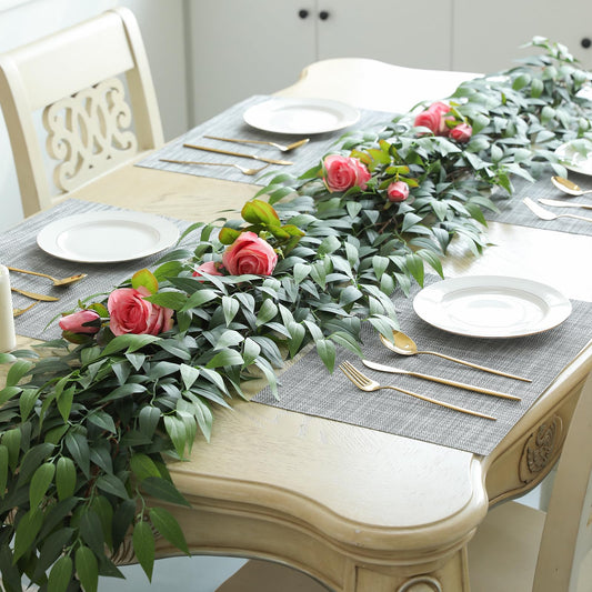 dallisten 3 Strands Italian Ruscus Artificial Vines, 39" Silk Vine Garland with Green Leaves, Fake Hanging Plants Greenery Decor for Home, Bedroom, Wall, Party, Wedding Decoration