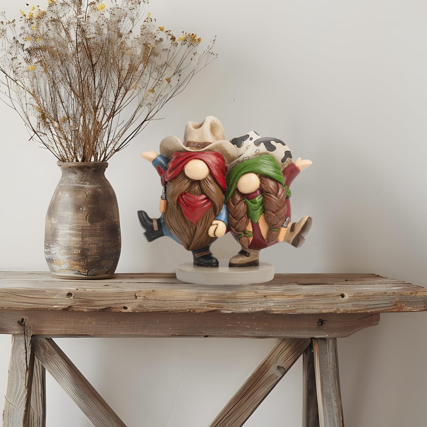flangairy Western Cowboy Cowgirl Gnomes Decor, 5.1x4.9 Inchs Resin Figurines Southwestern Table Shelf Desk Indoor Decorations for Home, Cowboy Gifts