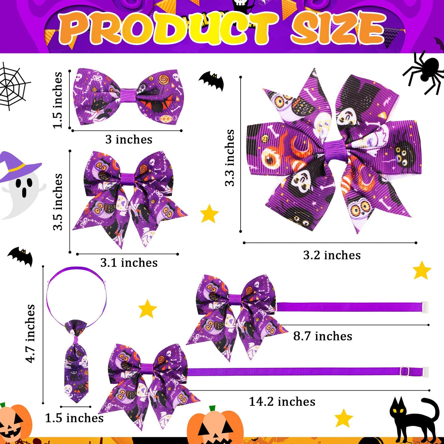 120 Pcs Halloween Dog Bow Tie Collar Set Includes 60 Pumpkin Dog Grooming Bowtie Bow Ties Pet Neckties Collar Holiday Accessories for Cat Doggy