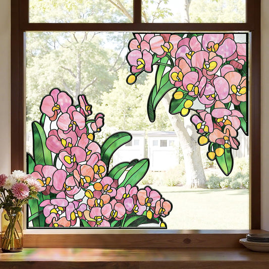 ADD.HERES Window Stickers, Stained Glass Window Privacy Film, UV Blocking Static Cling for Home Kitchen Office Bathroom, Phalaenopsis, 17.7" X 31.5"