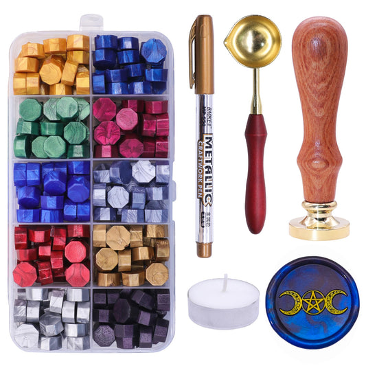 SWANGSA Triple Moon Goddess Wax Seal Stamp Kit with 200pcs Sealing Wax Beads, Great for Wedding Invitations, Christmas, Halloween, Wine Packages, Gift Wraps