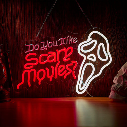 Do You Like Scary Movies Neon Sign for Wall Decorhorror theme cinema, game room, room gothic style decoration, man cave, horror movie theater, Internet bar, haunted house, escape room, masquerade, party, club
