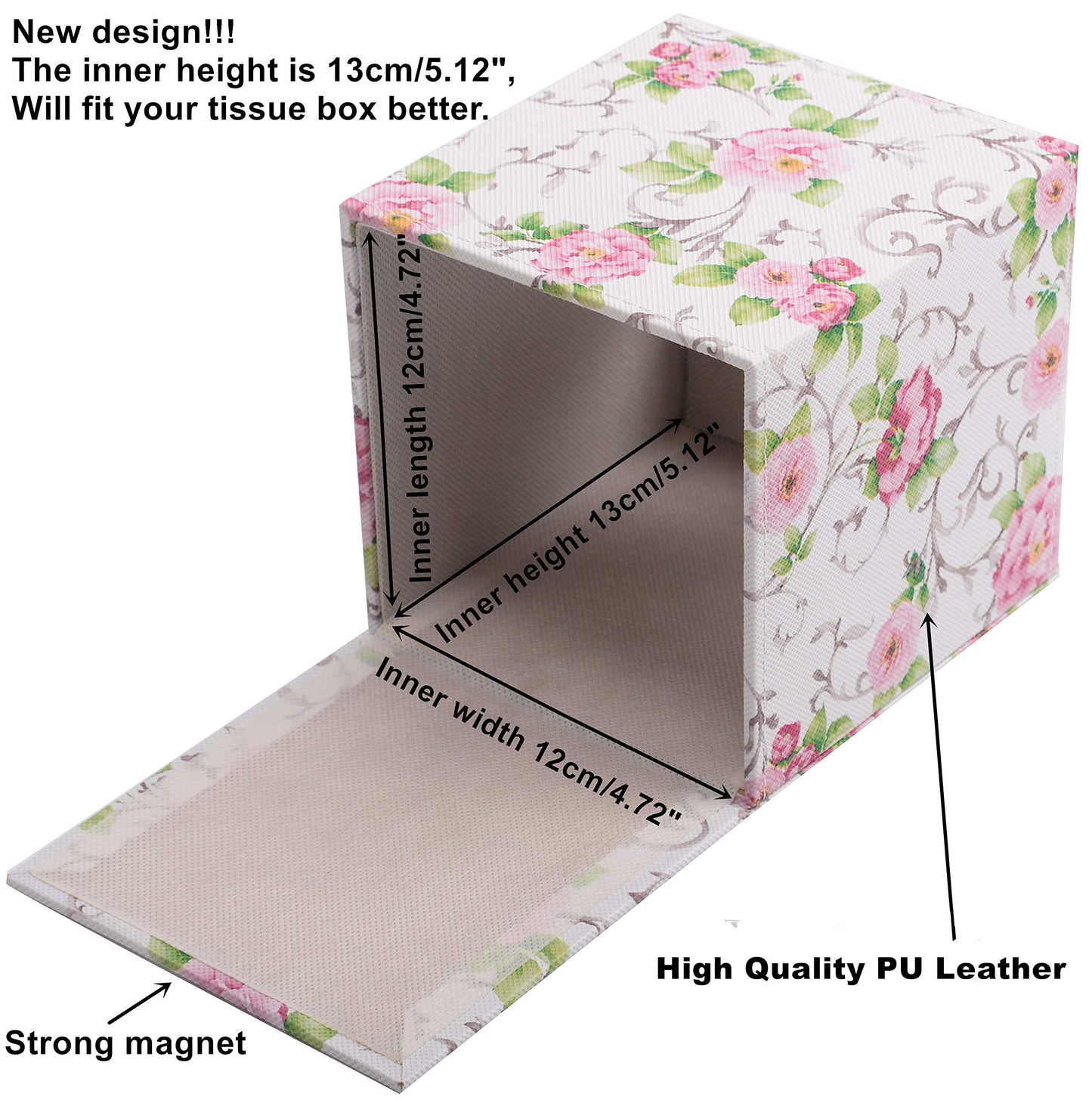 S Forever Home Decor Flower Pattern Faux Leather Tissue Box Cover (Square,Blue and White Porcelain)