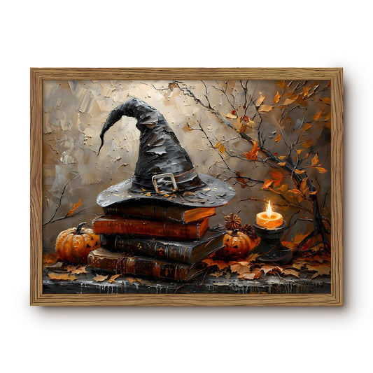 Witchy Halloween Framed Wall Art, Rustic Pumpkin Pictures Wall Decor, Vintage Fall Art Prints, Gothic Halloween Posters, Spooky Autumn Artwork for Living Room Bedroom Bathroom Decorations 12x16 Inch