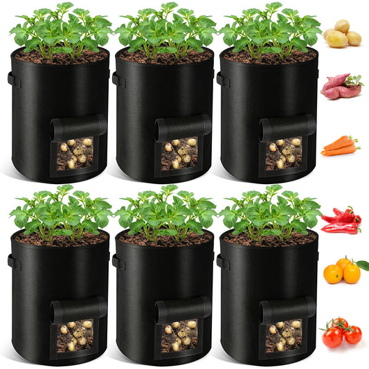 REMIAWY Potato Grow Bags, 10 Gallon 6 Pack Potato Bags for Growing Potatoes with Flap Harvest Window and Handle, Potato Planter Thickened Nonwoven Fabric Pots for Tomatoes Carrots Vegetables Fruits