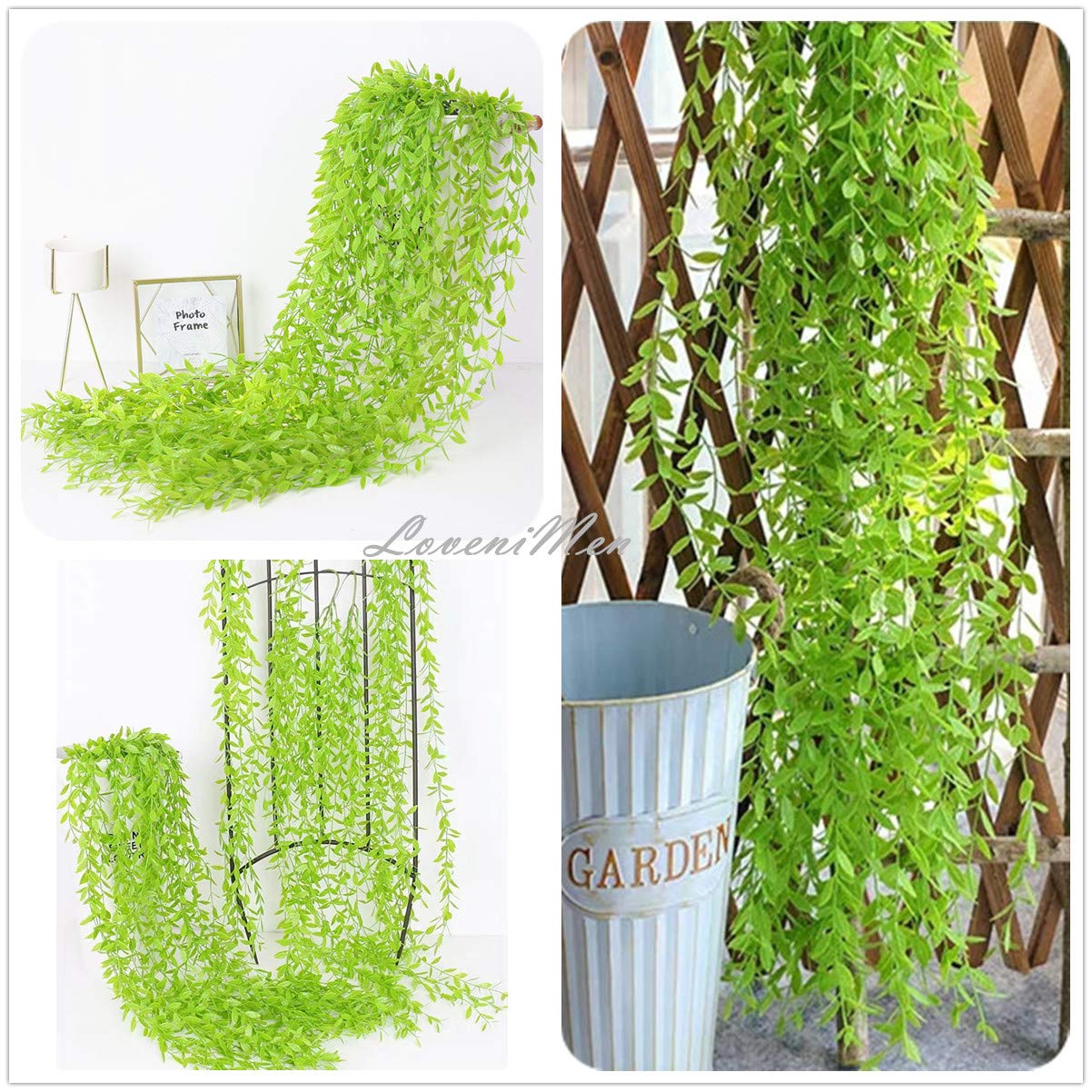 Artificial Vines, 10 Pack Hanging Ivy Fake Weeping Willow Greenery Leaves Plastic Plants Faux Garland Vine UV Resistant for Indoor Outdoor Garden Door Wall Baskets Wedding Party Decoration - Green