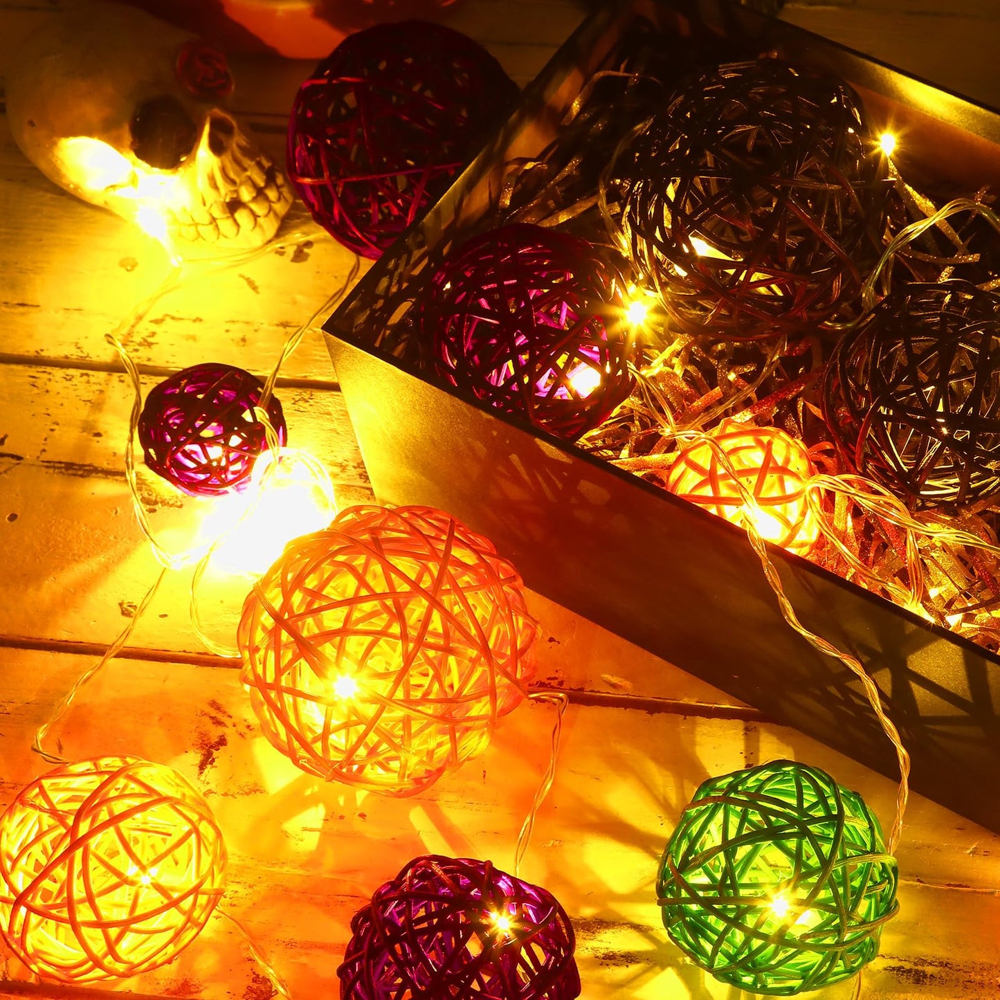 SANNIX 16 Pcs 3 Sizes Big Halloween Rattan Balls Vase Filler, 4 Colors