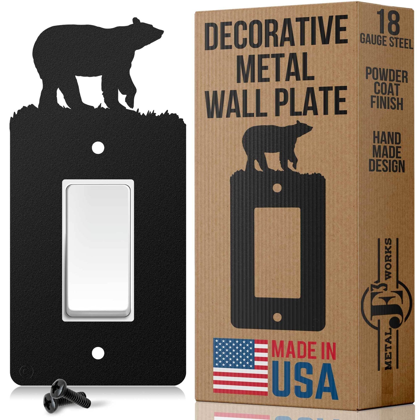 Bear Single Gang Light Switch, GFCI Power Outlet, Wall Plate (Single Rocker (GFCI), Black) - MADE IN USA