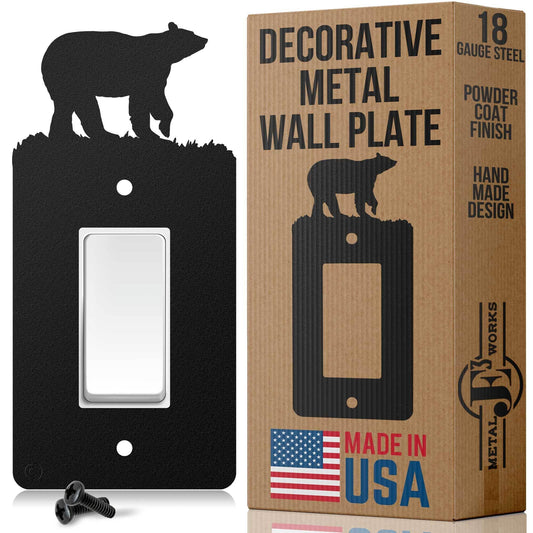 Bear Single Gang Light Switch, GFCI Power Outlet, Wall Plate (Single Rocker (GFCI), Black) - MADE IN USA