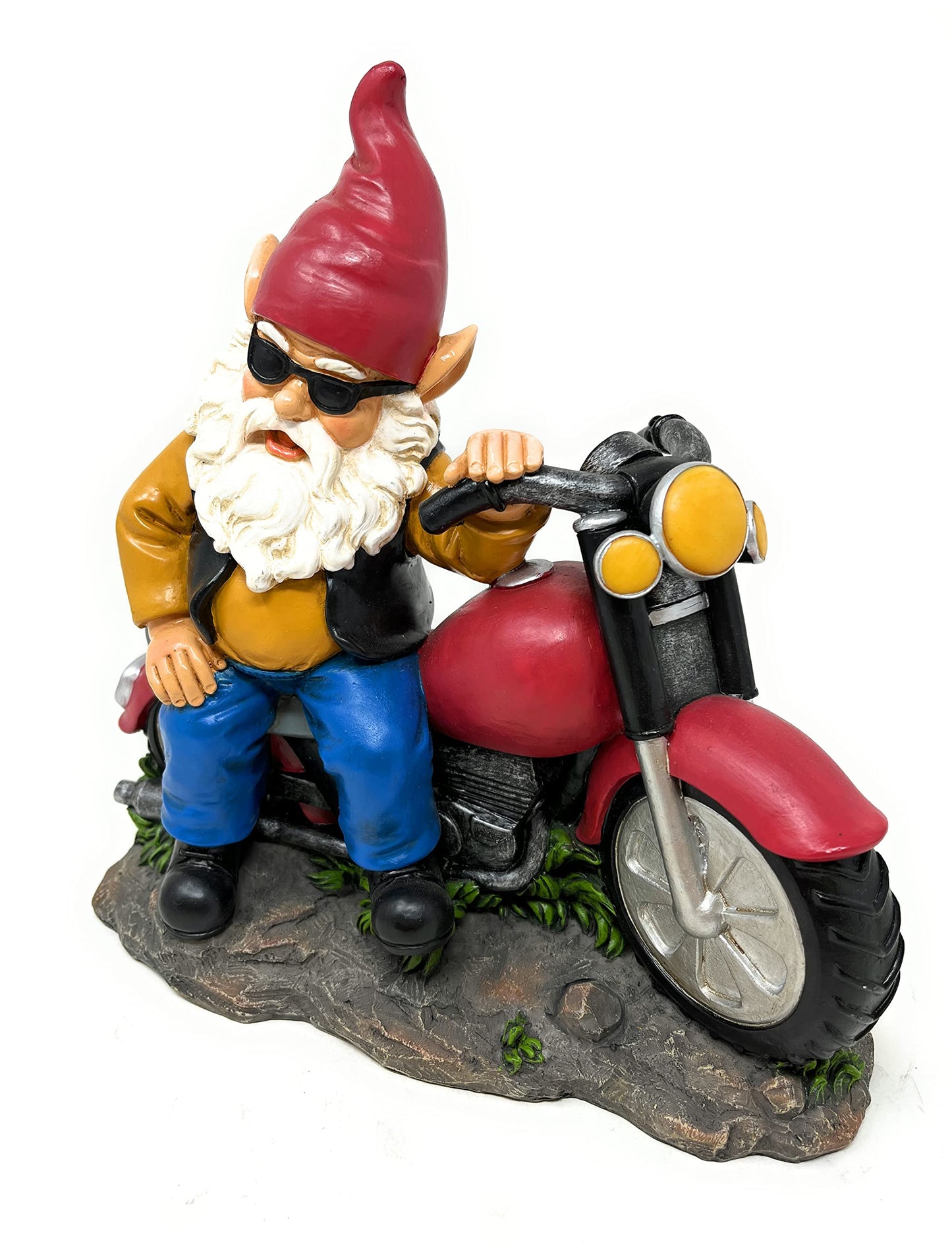 Nature's Mark Motorcycle Biker Gnome Posing with his Harley Resin Statue Figurine Home Decorative Accent Décor (9.45" H)