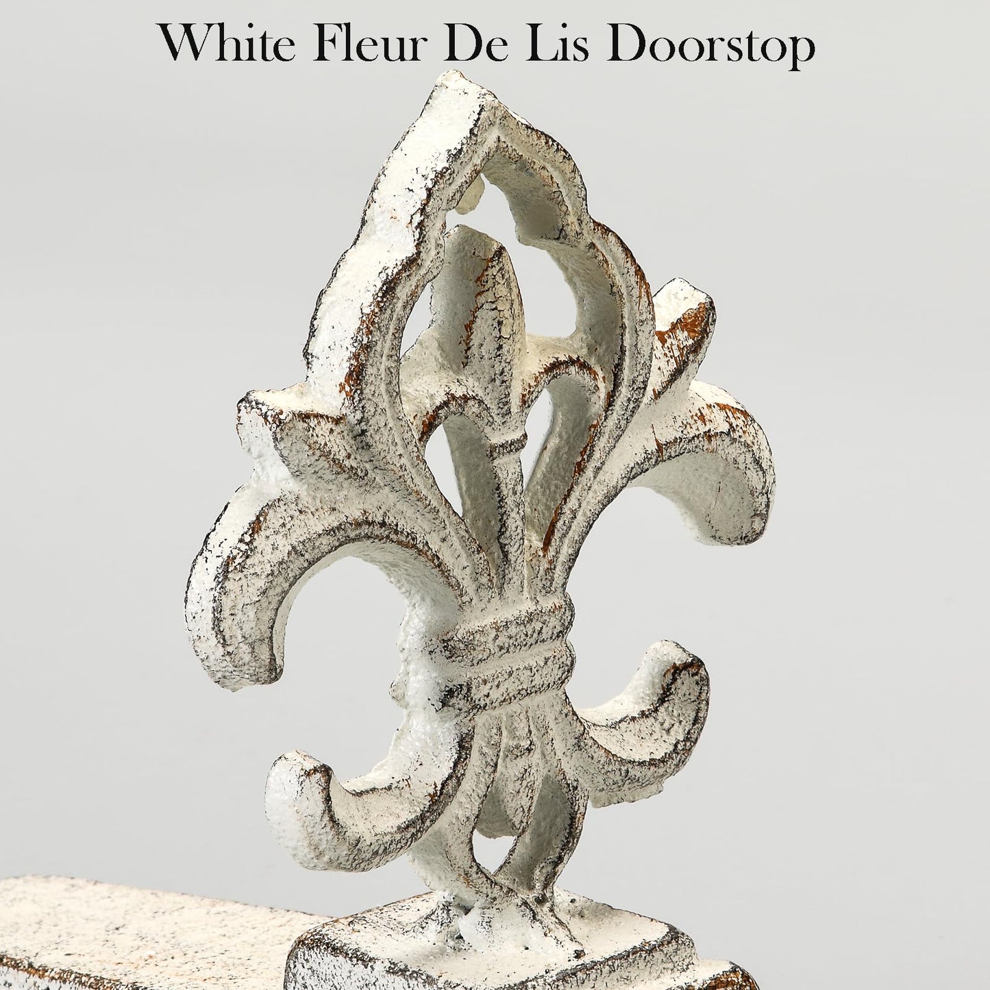 Fleur De Lis Door Stoppers Heavy Duty Cast Iron Decorative Door Stop Wedge, 2 PCS, Antique White