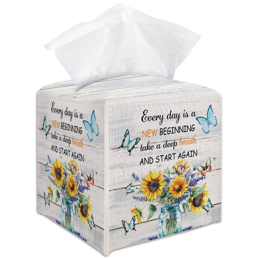 Floral and Butterflies Tissue Box Cover Holder, Tissue Box Cover Holder with Belt Bottom, New Beginnings Gift for Family Friends, Home Bathroom Table Decor-(5.2 Inches) A18
