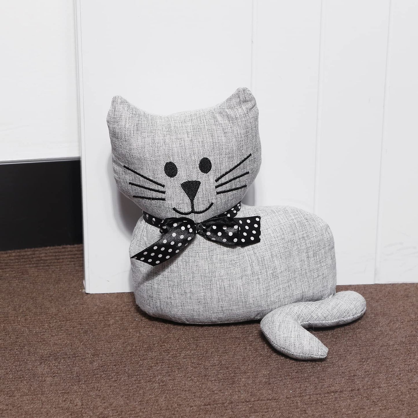 SANFERGE Cute Decorative Door Stopper for Home and Office Floor Door Stops, Fabric Animal Weighted Heavy Wall Protectors, Gray Cat