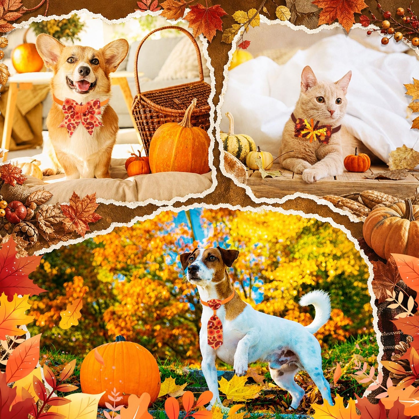 Huhumy 100 Pcs Halloween and Thanksgiving Day Dog Bow Tie Collar Bulk Adjustable Pet Bow Tie Dog Neckties Collars for Small Medium Pet Grooming Accessories Puppy Supply