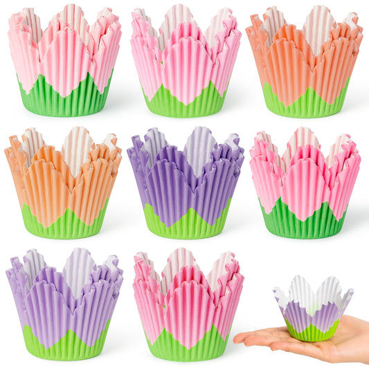 COcnny Flower Cupcake Paper Liner - 320pcs Spring Baking Cups Muffin Cupcakes Wrappers, Summer Pink Purple Petal Cake Chocolate Candy Wrap Making Supplies for Birthday Baby Shower Party (8 Styles)