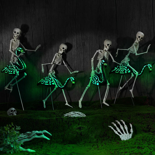 Simgoing 8 Pcs Halloween Skeleton Flamingo Decoration Outdoor Yard Ornament 15.7" Plastic Skeleton Decor with Posable Legs Flamingo Statue Decor for Yard Garden Lawn(Fluorescent,S,Stylish)
