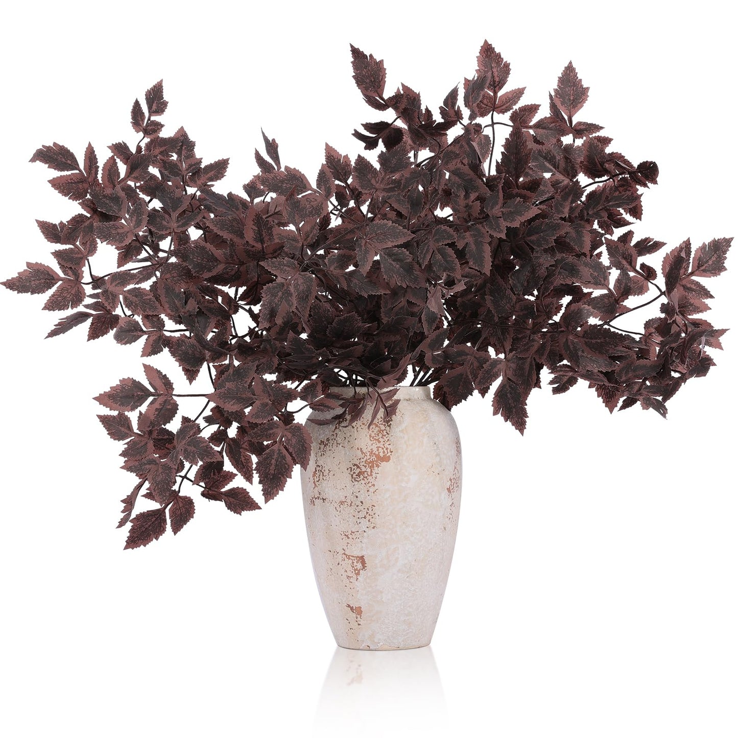 Hananona 8 Pcs Artificial Cimicifuga Leaf Spray, 23 in Faux Burgundy Fall Greenery Branch with Long Stems for Vase, Farmhouse Thanksgiving Autumn Centerpiece Halloween Decor (8, Chocolate, 23 in)