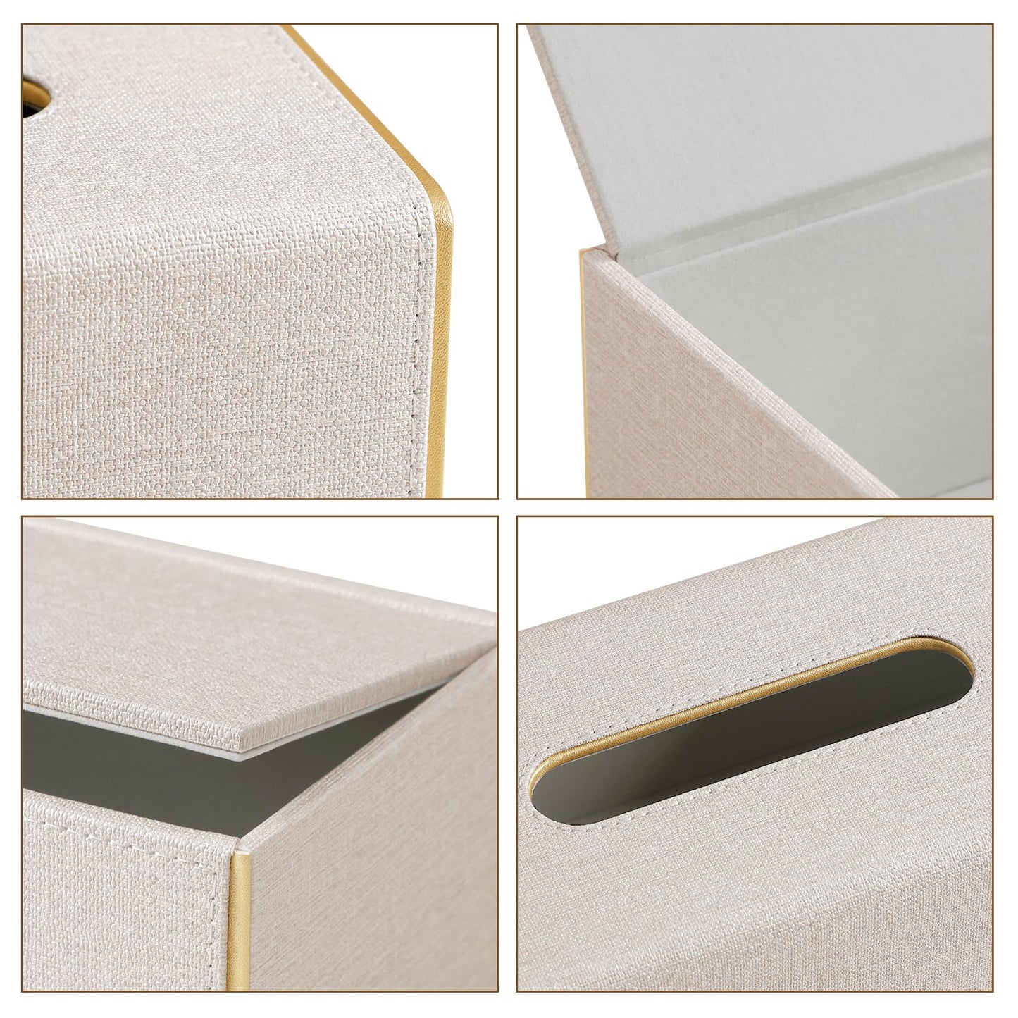 JLAMBOM Linen Tissue Box Cover Rectangle, 4 Sizes PU Leather Tissue Box Cover with Bottom, Decorative Tissue Holder for Bathroom Nightstand Car Office (Low Profile – Fits Tissue Boxes Up to 2.2" Tall)